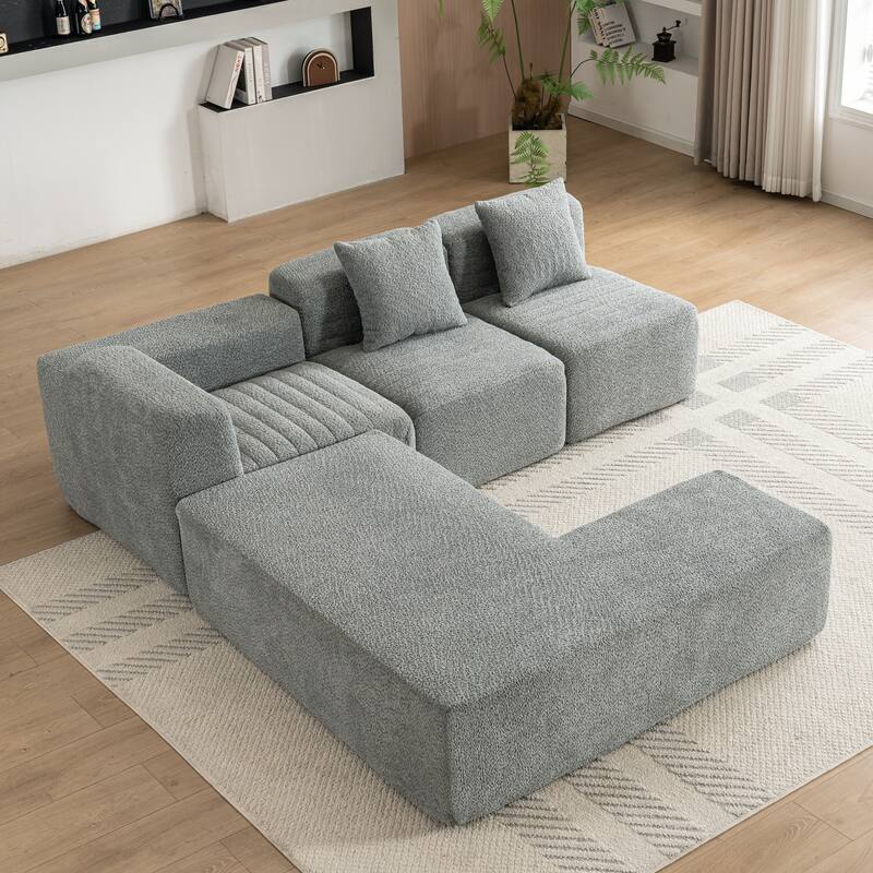 116.5" Grey Polyester Sectional Sofa, Free-combined, for Living Room