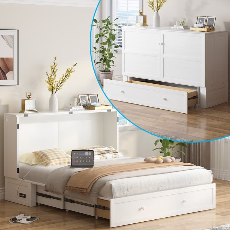 Mixoy Queen Horizontal Murphy Chest Bed with Mattress,Charging Station