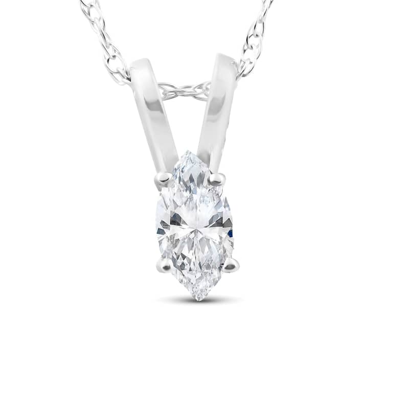 1/8ct Fancy Marquise Diamond Solitaire Pendant White Gold