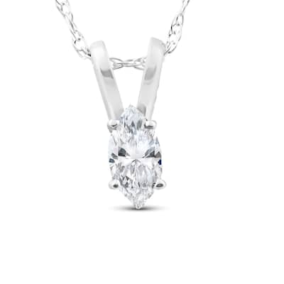 1/8ct Fancy Marquise Diamond Solitaire Pendant White Gold