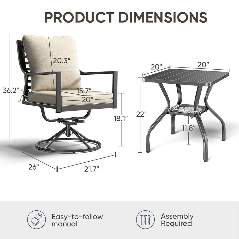 Komodo 3-Piece Outdoor Conversation Set with 2 Rocking Swivel Chairs and Side Table