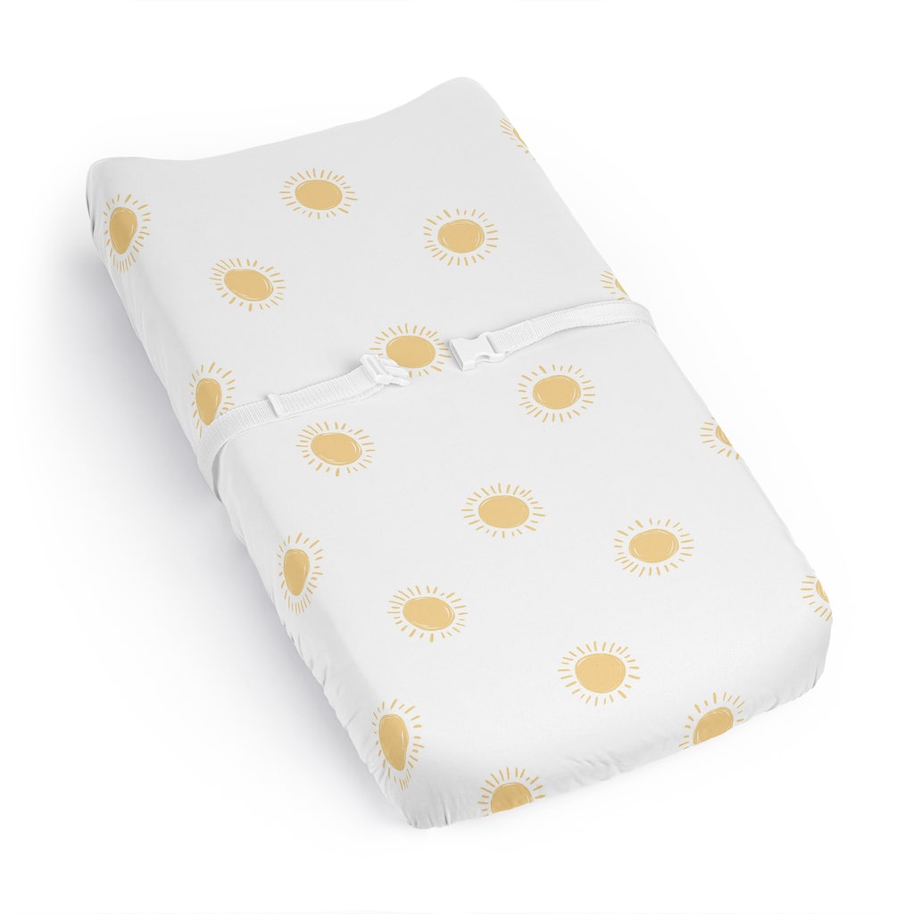 Sweet Jojo Designs White and Yellow Boho Sun Boy, Girl, Unisex/Gender Neutral Changing Pad Cover Sheet - Bohemian, Celestial Sky