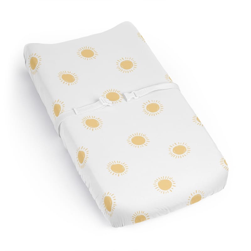 Sweet Jojo Designs White and Yellow Boho Sun Boy, Girl, Unisex/Gender Neutral Changing Pad Cover Sheet - Bohemian, Celestial Sky