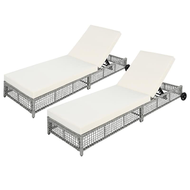 Patio Chaise Lounge Set of 2 with Adjustable Backrest and Cushions