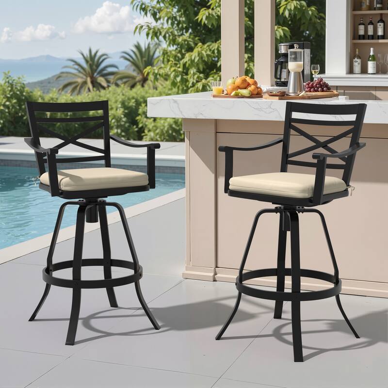 All-Weather Patio Outdoor Indoor Aluminum Swivel Bar Stools with Sunbrella Cushion
