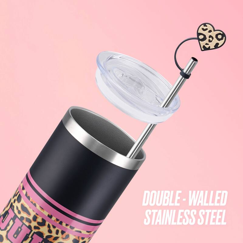 Juicy Couture Glam Slip Hydration Stainless Steel Tumbler with Straw Topper