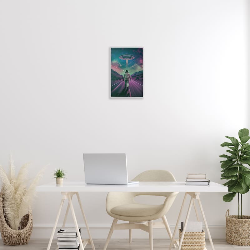 Stupell Alien Spaceship over Astronaut Framed Giclee Art Design By Wumples