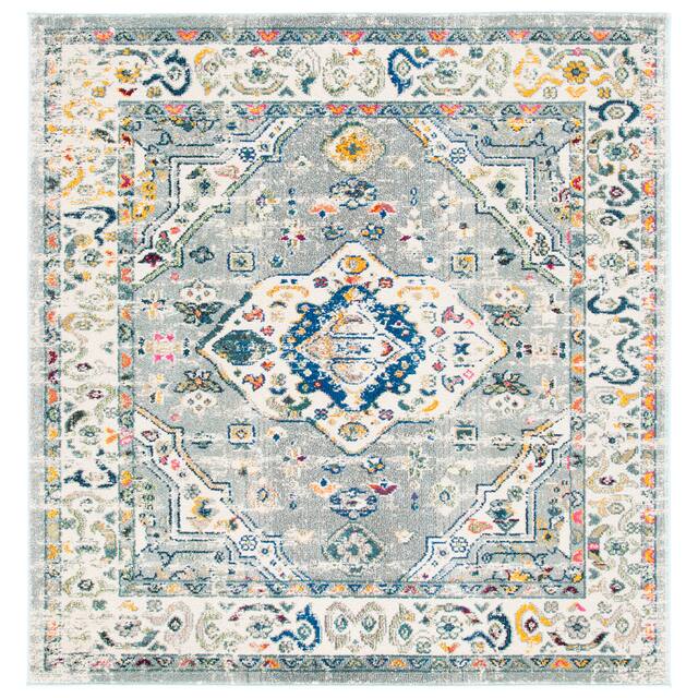 SAFAVIEH Madison Andra Boho Oriental Distressed Rug - 6'7" x 6'7" Square - Grey/Ivory