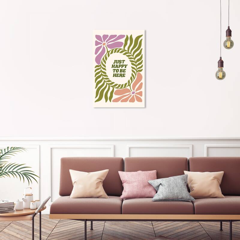 Wynwood Studio Canvas Floral and Botanical Happy to be Here Green and Army Green Modern & Contemporary Wall Art Canvas Print - 20 x 30