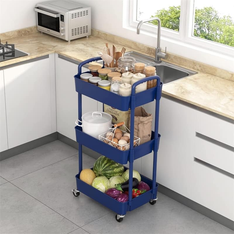 3-Tier Plastic Rolling Utility Cart - 11.42"D x 15.35"W x 29.92"H