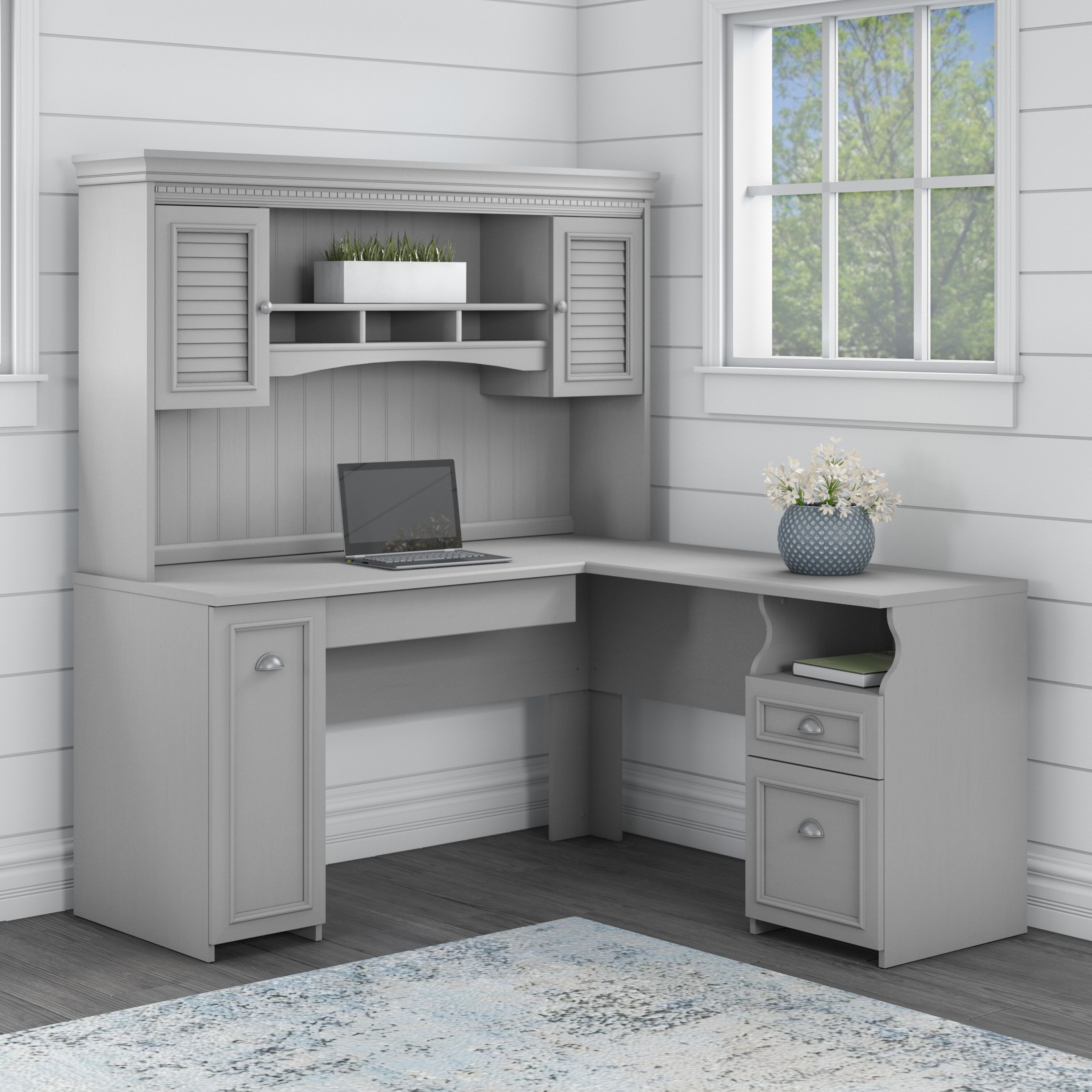 Fairview 60W L Shaped Desk with Hutch by Bush Furniture