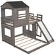 preview thumbnail 8 of 7, Antique Gray Wooden Twin Over Full Bunk Bed with Slide and Guardrails