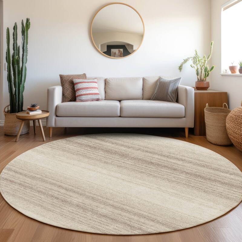 Machine Washable Indoor/ Outdoor Ombre Stripe Chantille Rug - Ivory - 8' x 8'