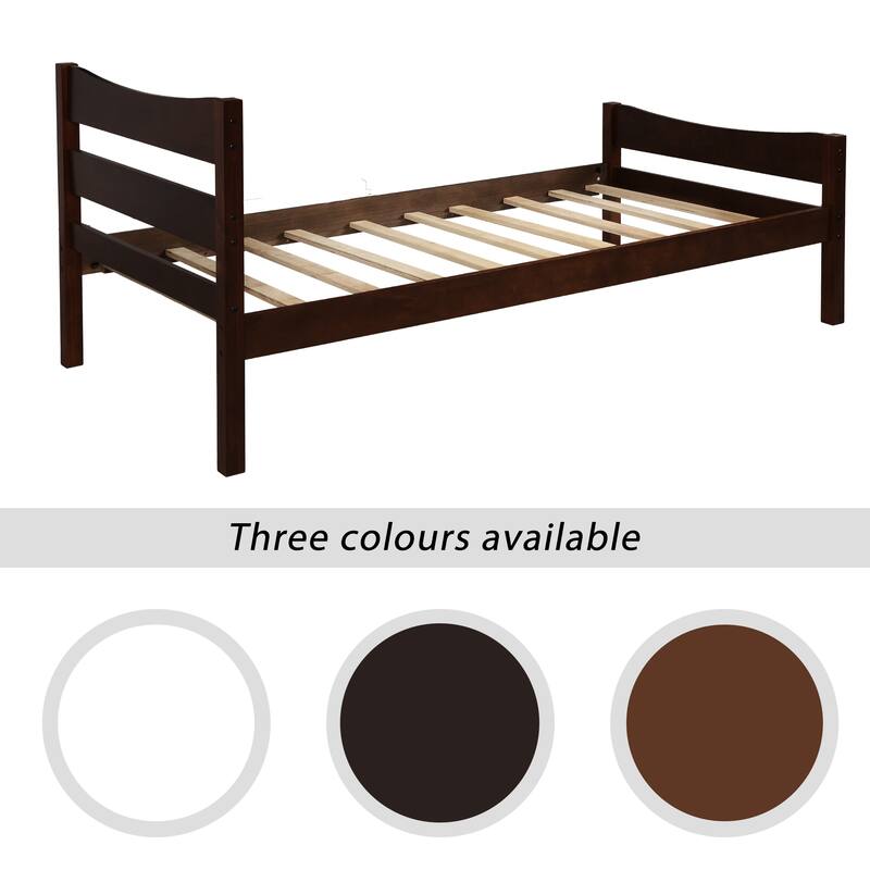 Twin Size Wood Platform Bed with Headboard - Espresso/Walnut Finish, Space-Saving Solid Pine Design