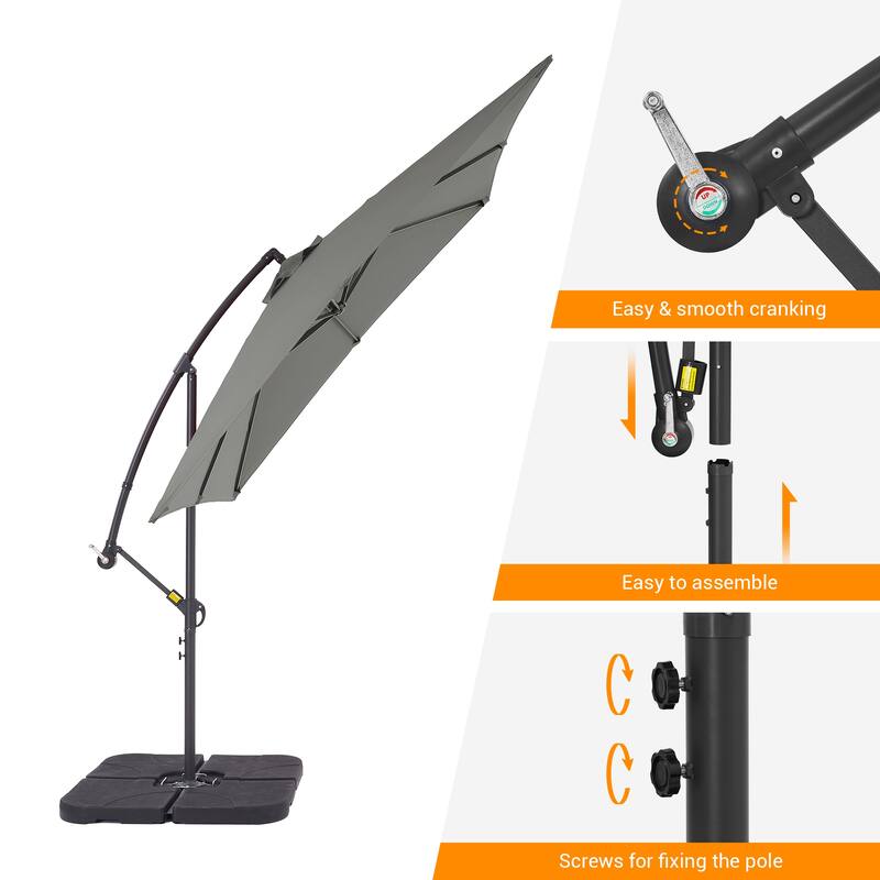 LIVOOSUN Patio 8.2ft Cantilever Offset Hanging Umbrella With a Base