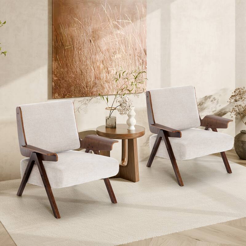 Accent Chair for Living Room, Mid Century Modern Fabric Chair with Oak Leg, Upholstered Comfy Side Chair for Balcony