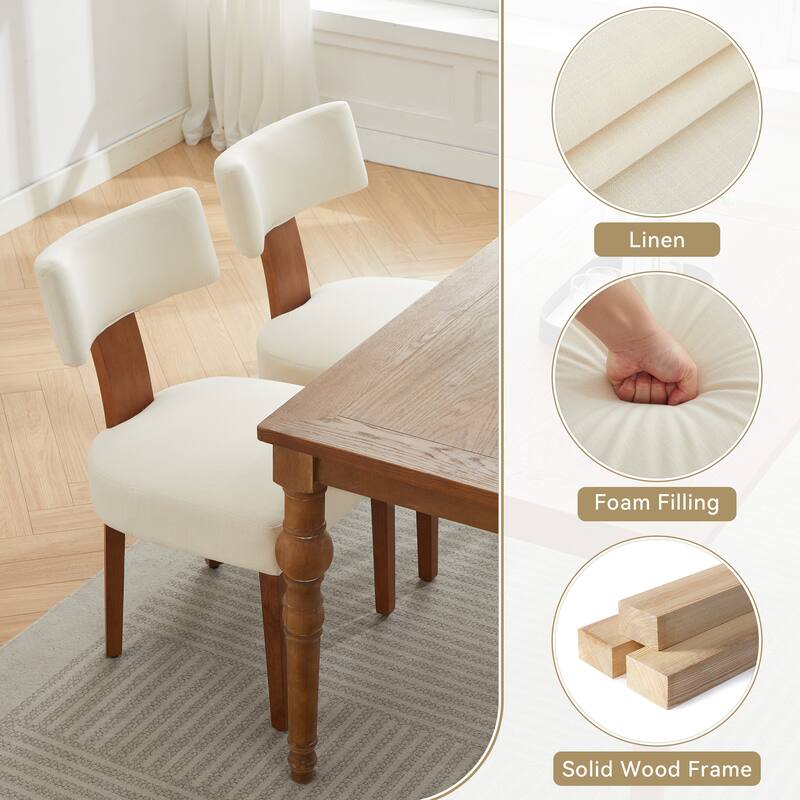 Set of 2 Linen Fabric Modern Armless Dining Chairs With Curved backrest and Solid Wooden Legs for Dining Room Living Room