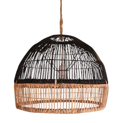 Grace Natural Woven Two-Tone Rattan Lamp Shade, Black and Natural