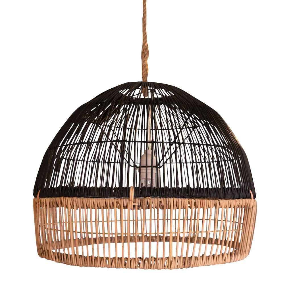 Grace Natural Woven Two-Tone Rattan Lamp Shade, Black and Natural