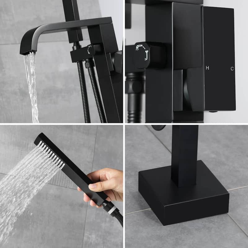 Freestanding Bathtub Faucet With Hand Shower Waterfall Tub Faucets With Handheld Shower Floor Mount Tub Filler