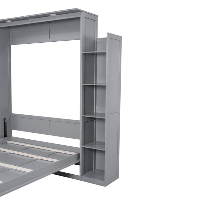 Merax Murphy Bed Wall Bed with Shelves and LED Lights