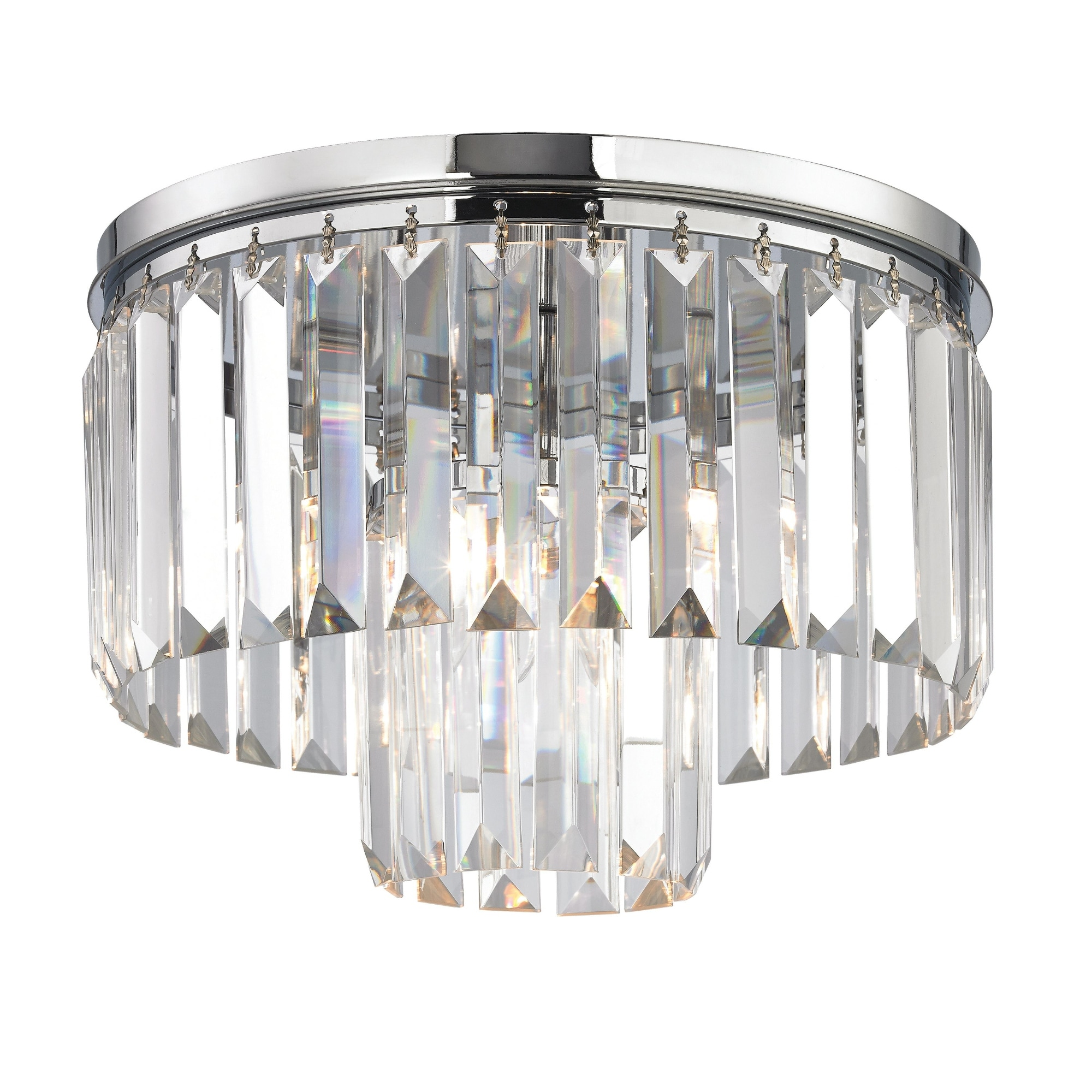 1-Light Flush Mount Ceiling Light Fixture with Crystal Shade - 12" - Polished Chrome