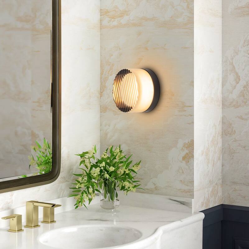 5.1 in. W Modern Dome LED 3000K Bathroom Vanity Light/Flush Mount Light with Gray Glass - 5.1 in. W x 3.54 in. H