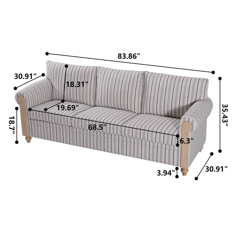 GDFStudio - Upholstered 84" 3-Seater Sofa with Birch Legs