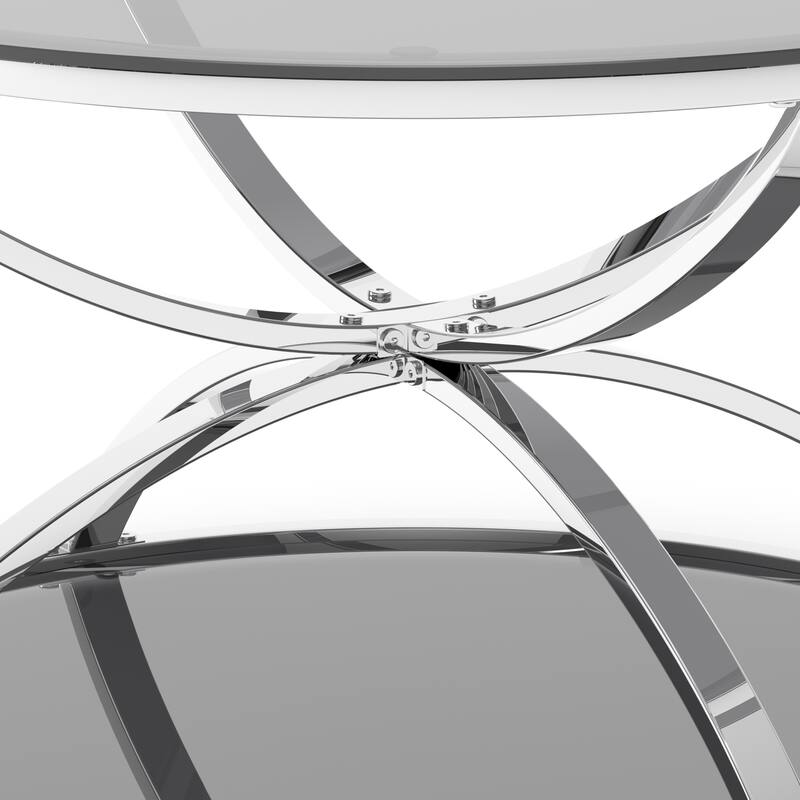Modern 2 Tiers Glass Coffee Table with Ring-Shaped Metal Frames