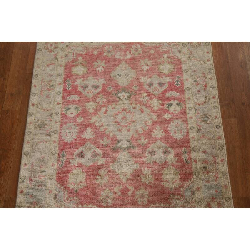 Geometric Oushak Turkish Oriental Rug Wool Hand-knotted Bedroom Carpet - 2'11" x 3'7"