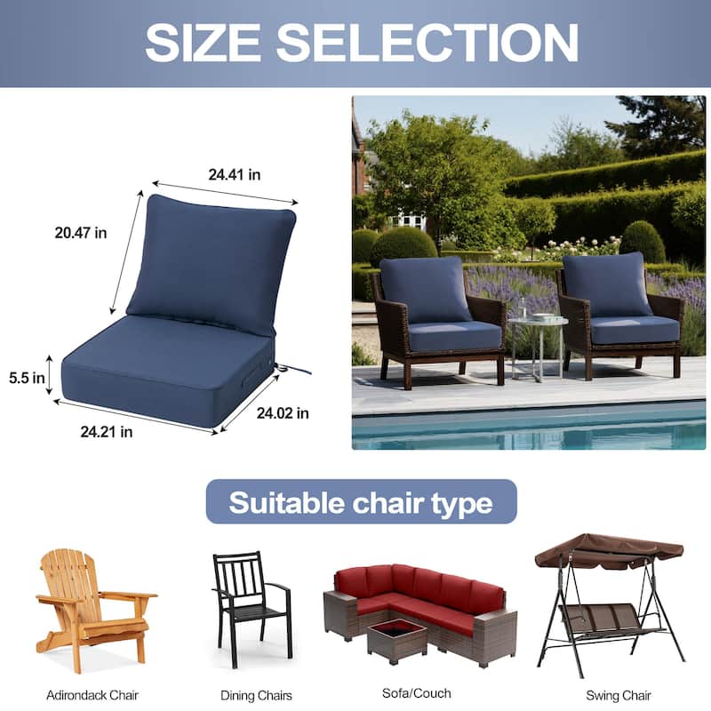24''Wx24''Dx5.5''in T Outdoor Indoor Patio Premium Fabric Seat Cushions Set (Seat & Back)