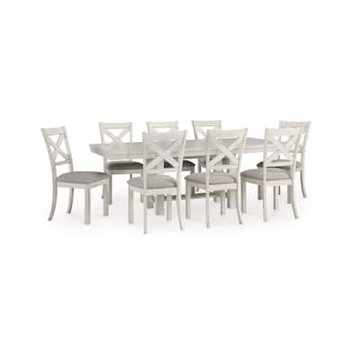 Lea 8 Seater Dining Table Set, Farmhouse Style Antique White, Gray