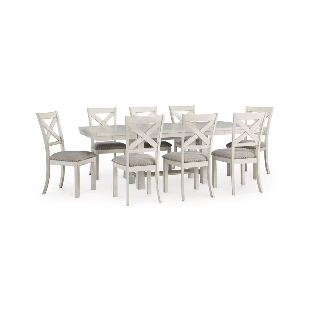 Lea 8 Seater Dining Table Set, Farmhouse Style Antique White, Gray