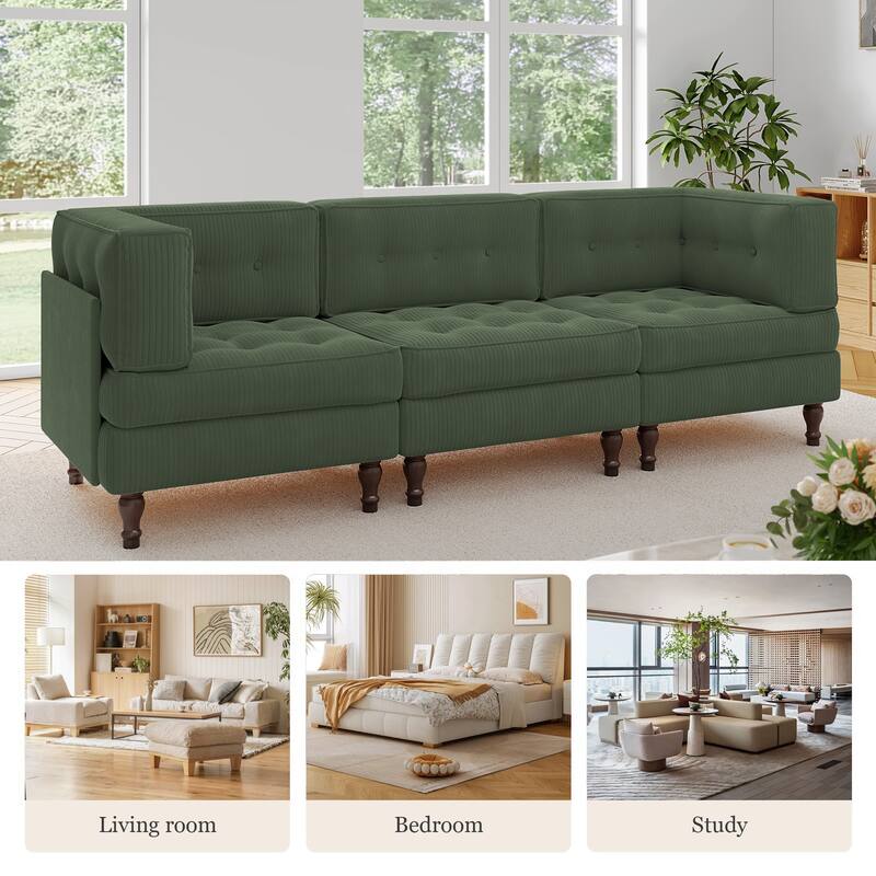 98"W Modular Upholstered Corduroy Sectional Sofa for Living Room