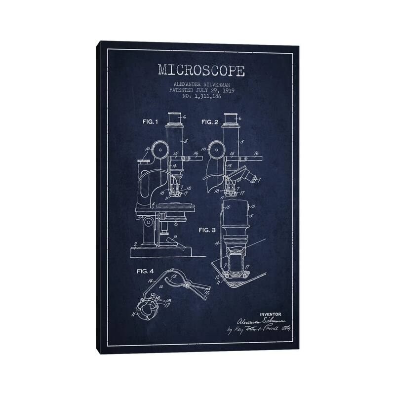 iCanvas "Microscope Navy Blue Patent Blueprint" by Aged Pixel Canvas Print