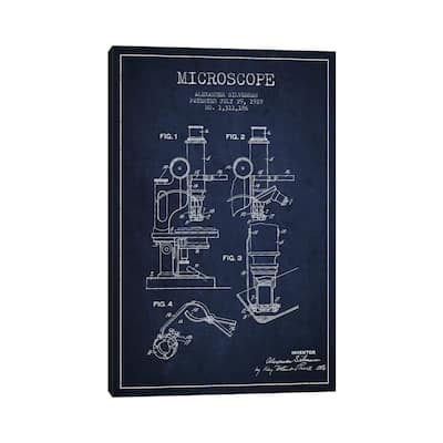 iCanvas "Microscope Navy Blue Patent Blueprint" by Aged Pixel Canvas Print