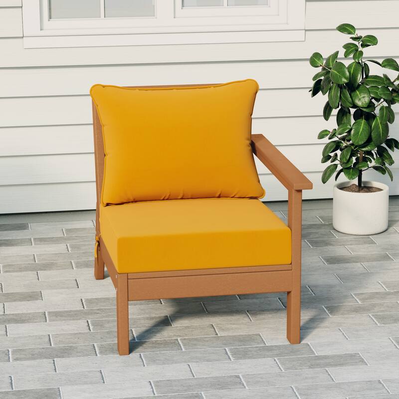 Birchwood All Weather HDPE Outdoor Patio Deep Seating Teak Right Arm Facing Chair With Cushions (1-Piece) - Teak/Yellow