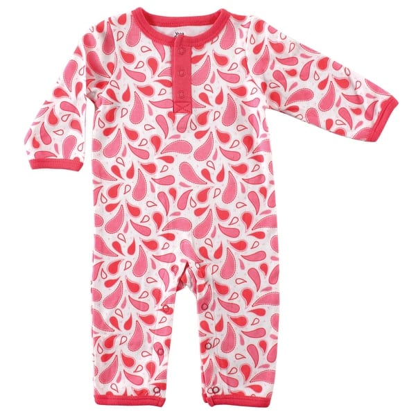 slide 1 of 1, Yoga Sprout Baby Girl Cotton Coveralls 1pk, Paisley 0 - 3 Months - Pink