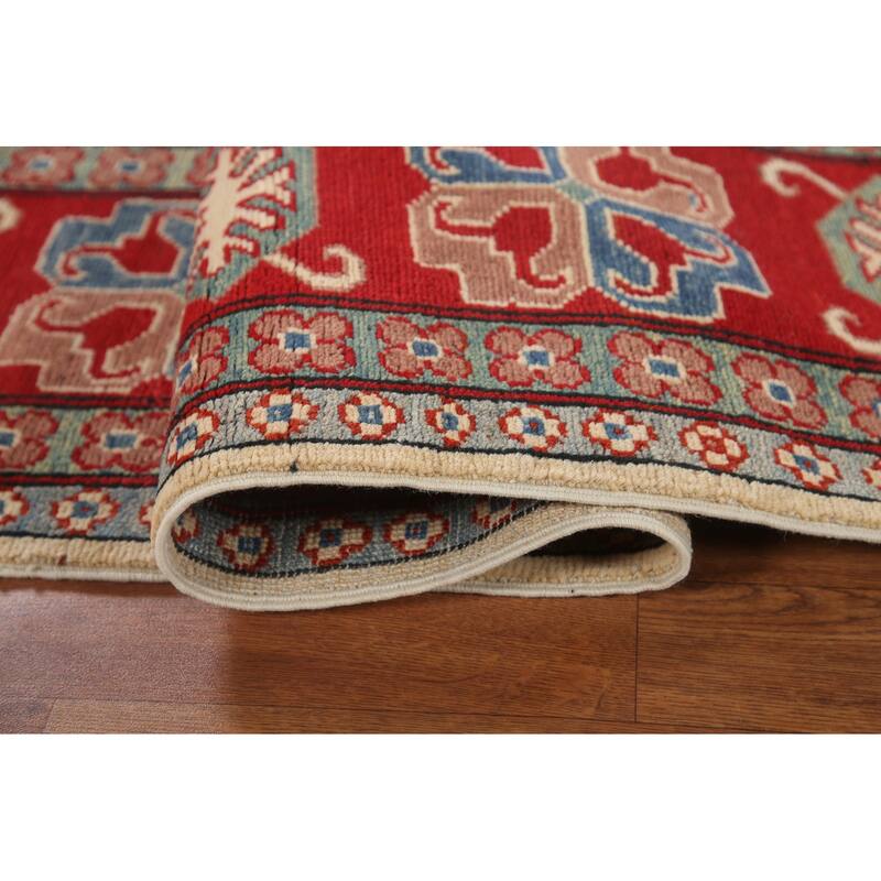 Hand Knotted Oriental 100% Wool Carpet Traditional Geometric Beige & Ivories Kazak Area Rug - 9' 8'' X 6' 6''