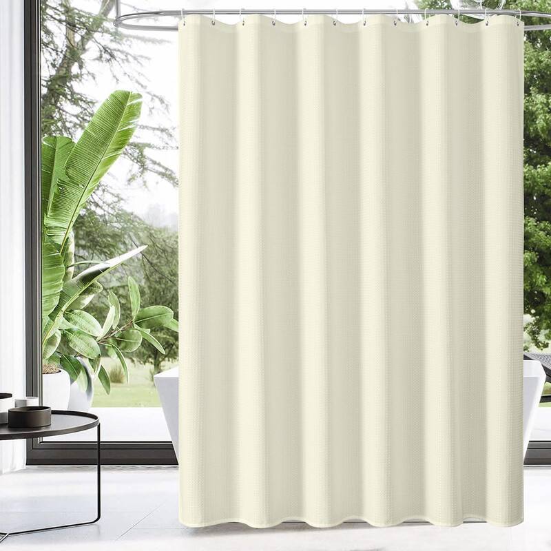 Long Shower Curtain 72" x 78", Beige Waffle Fabric for Bathroom Decor