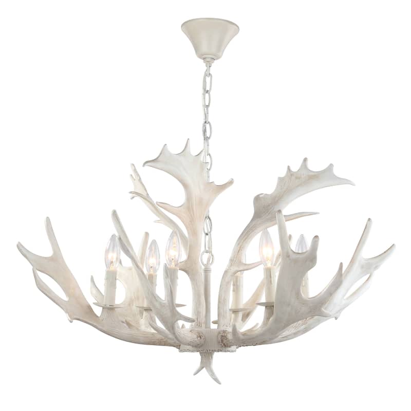 SAFAVIEH Lighting Katharina Adjustable 6-Light White Antler Chandelier - 30" x 30" x 24.25-96.25"