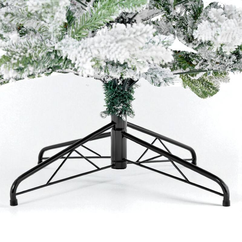 7ft Snow Flocked Artificial Christmas Tree with Hinged Branches, PE PVC Tips and Metal Stand
