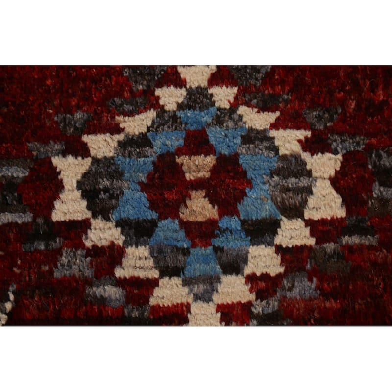 Hand Knotted Oriental 100% Wool Carpet Modern Tribal Red Moroccan Area Rug - 10' 3'' X 6' 7''