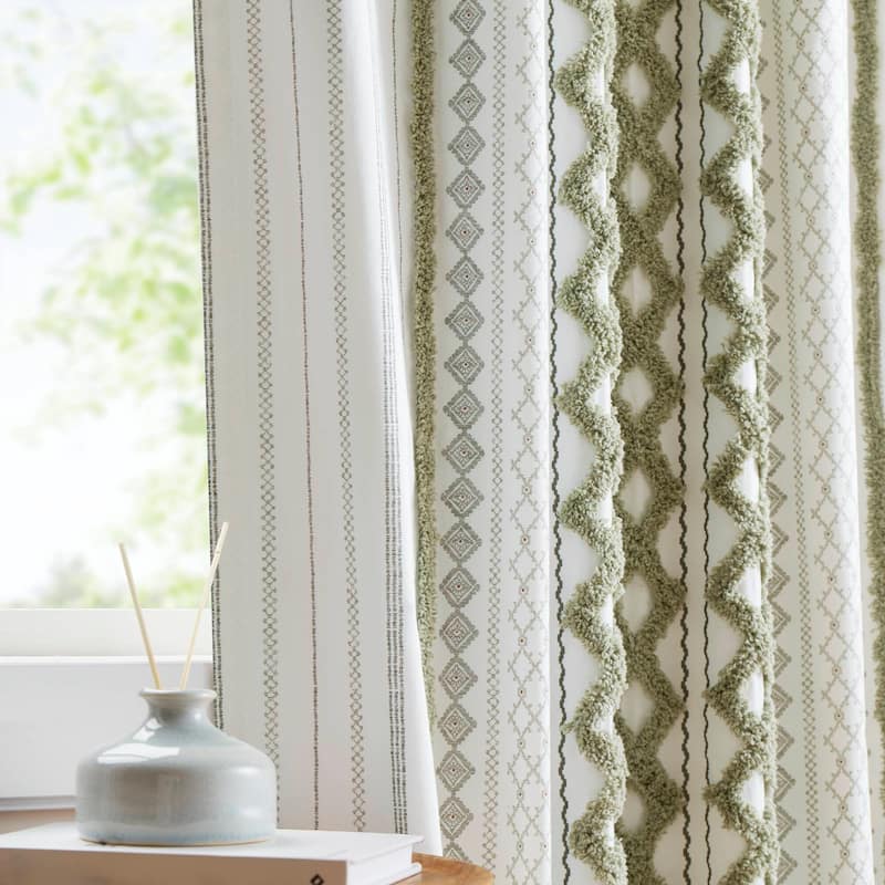 INK+IVY Imani Cotton Printed Single Curtain Panel with Chenille Stripe and Lining