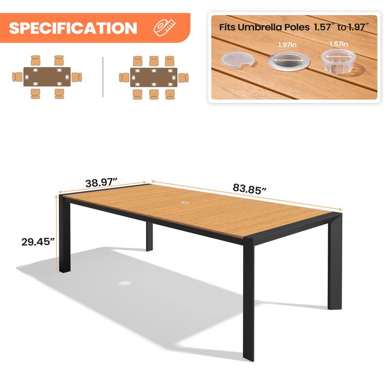 Pellebant Premium Outdoor Patio Aluminum Dining Table with Umbrella Hole