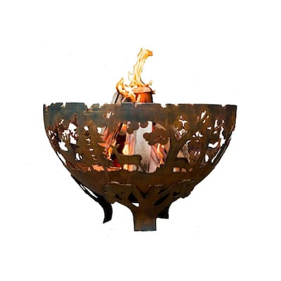 32" Bronze and Black Wildlife Themed Outdoor Fire Bowl - Extra Large
