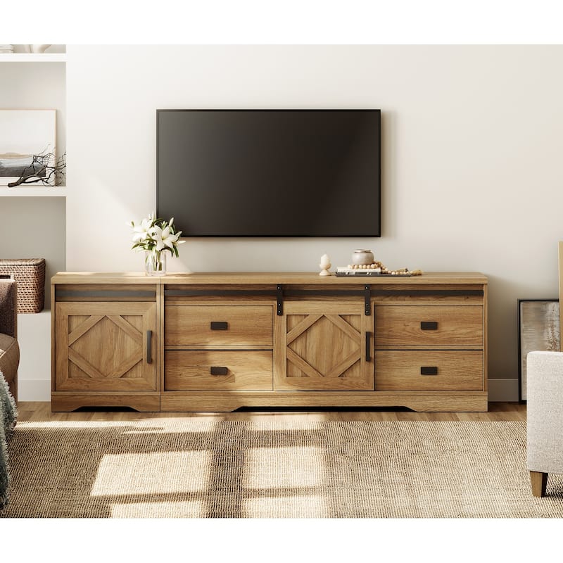 Modern Farmhouse TV Stand for up to 85" 110" 140" TVs - 78.7 in - Vintage Oak