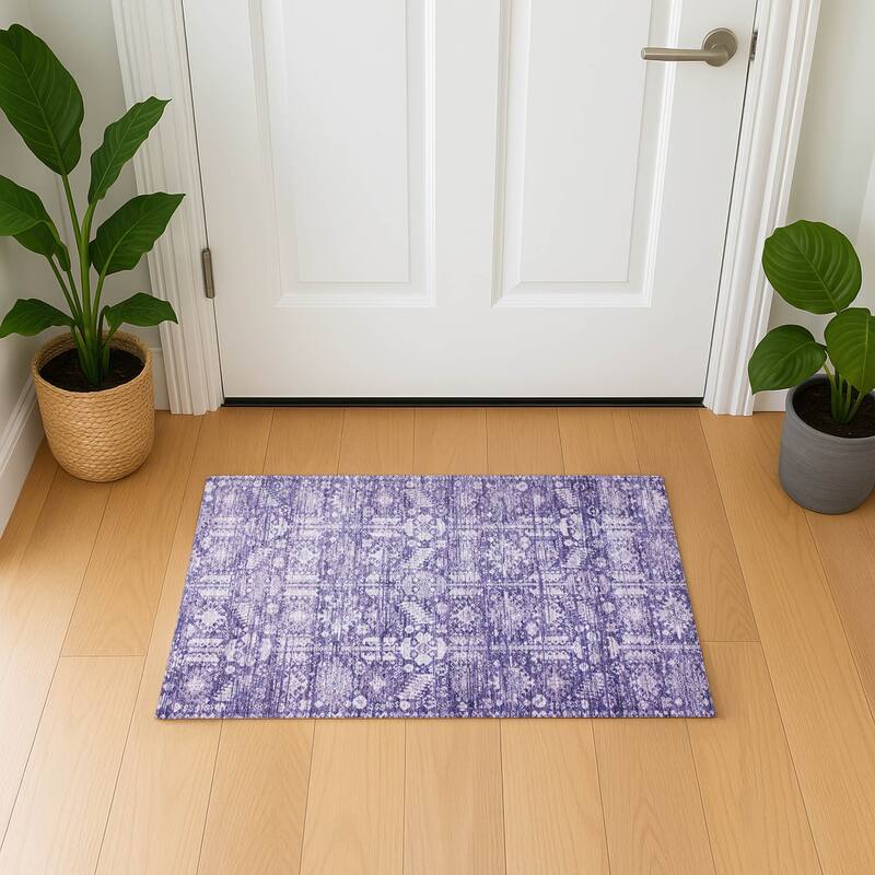 Premium Washable Super Soft Vintage Traditional Mayfield Rug - Purple - 1'8" x 2'6"