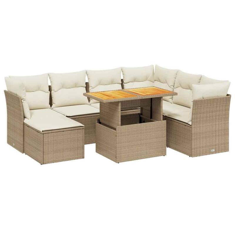 vidaXL Patio Sofa Set with Cushions Outdoor Furniture 8 Piece Poly Rattan - 21.7 x 39.4 x 28.7 in
