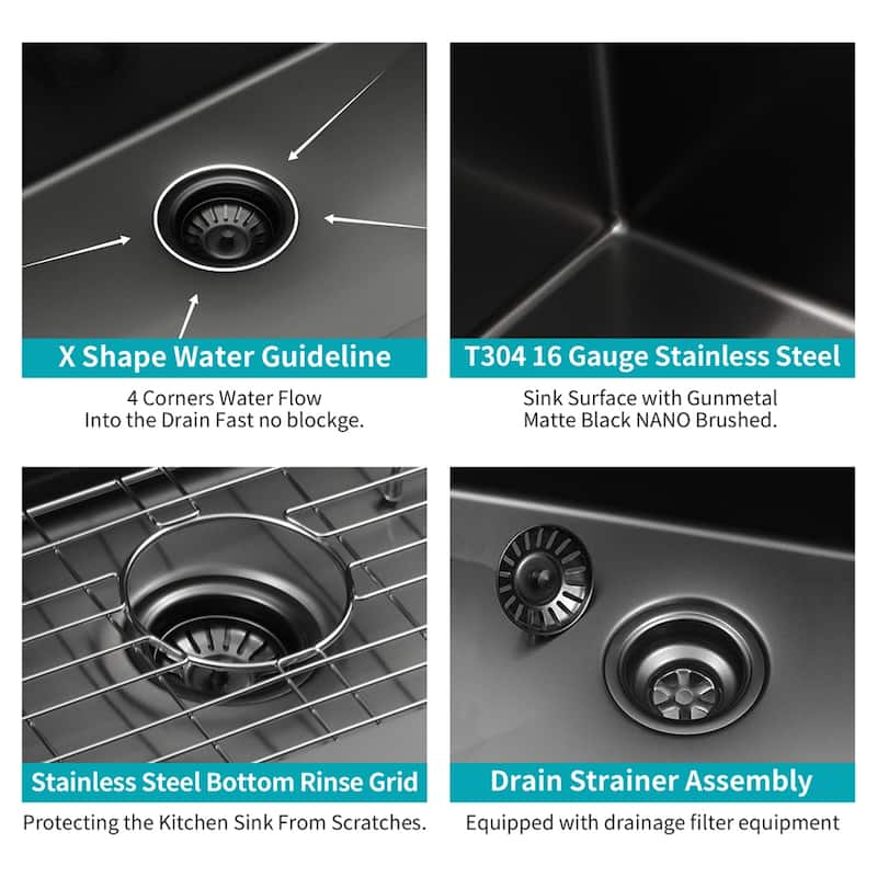 Singel Bowl Kitchen basin 16 Gauge Stainless Steel with 10 Inch Deep